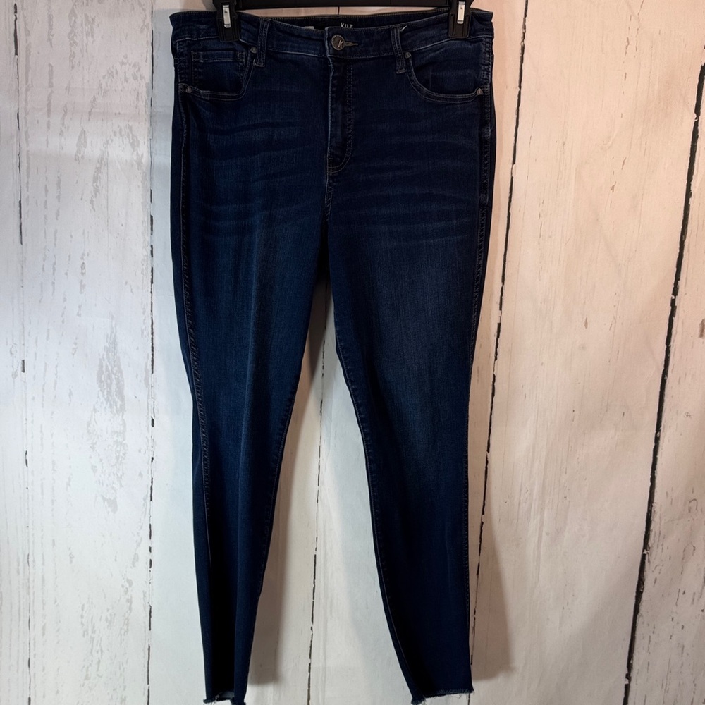 Kut from the Kloth (14) Dark Indigo Skinny Jeans raw hem